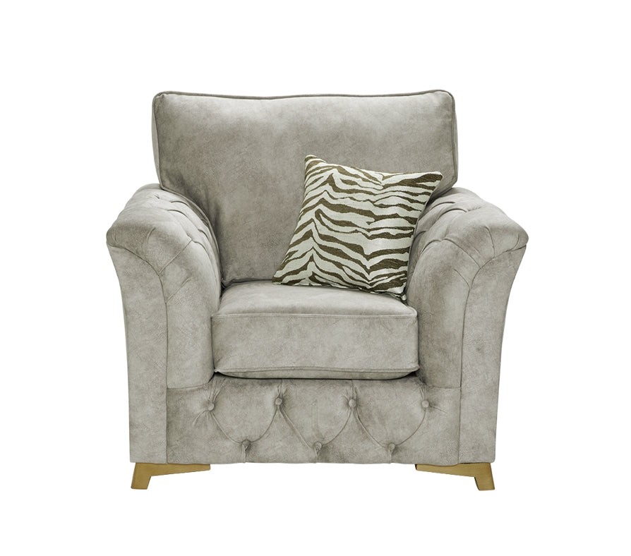Phoenix Armchair In Dapple Oatmeal Fabric With Zebra Truffle Scatters